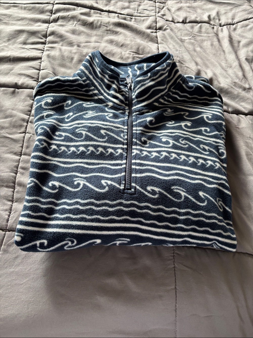 Men's Half-Zip Sweater - Navy with White Wave Pattern